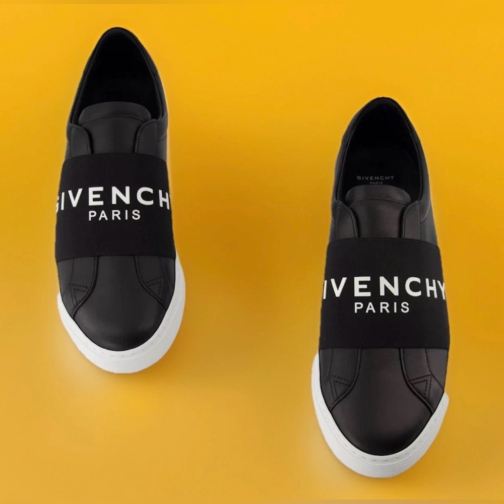 Givenchy Urban Street Black Leather Slip-on Men Elastic Sneakers EU 45 - US 12